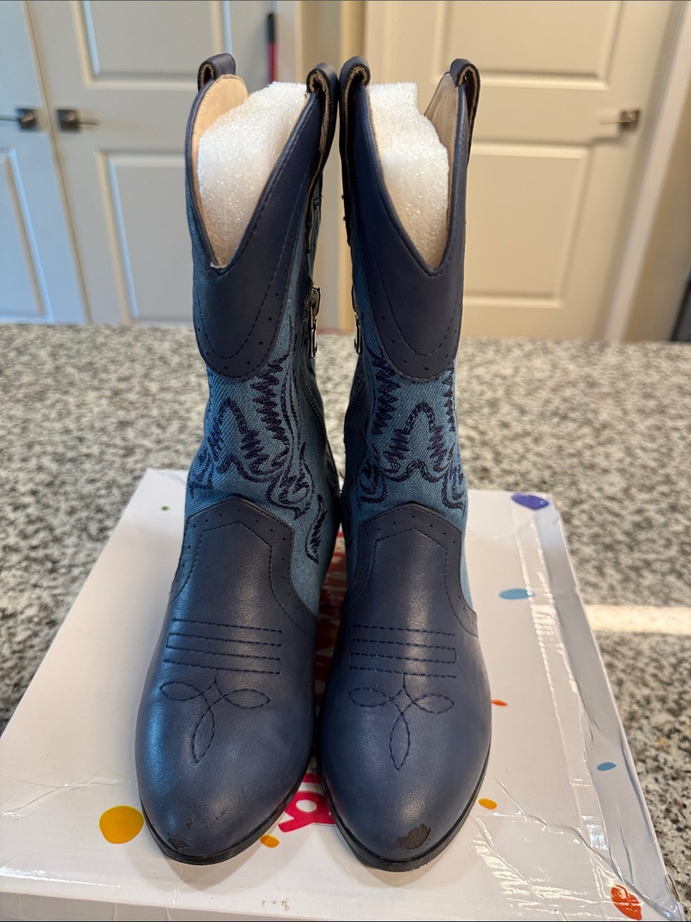 Classic Navy Western Ankle Booties with Embroidered Detail